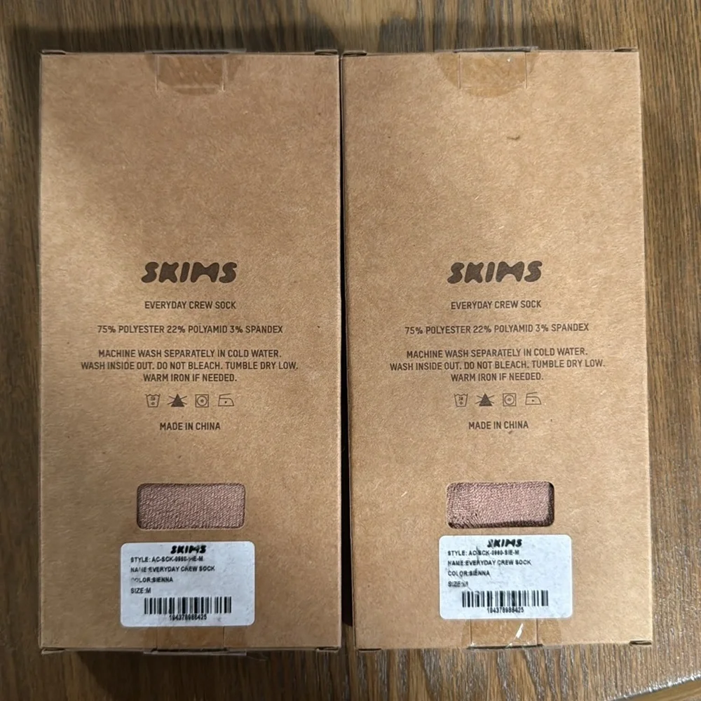 2 Pairs SKIMS Everyday Crew Socks- Sienna- Medium